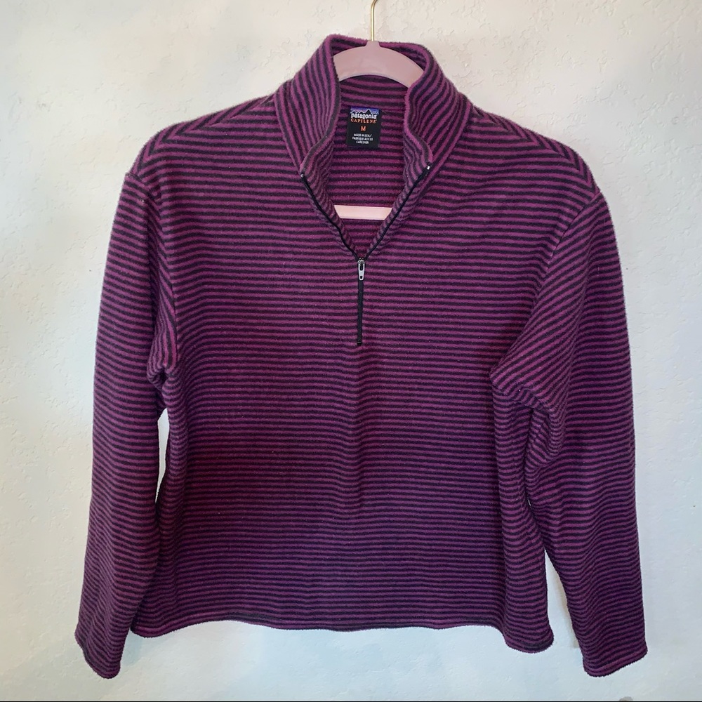 Patagonia Capilene Purple Stripe 3/4 Zip Sweater